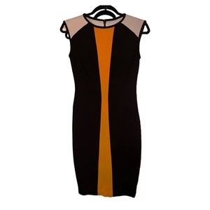 Cache Black and Orange Midi Dress